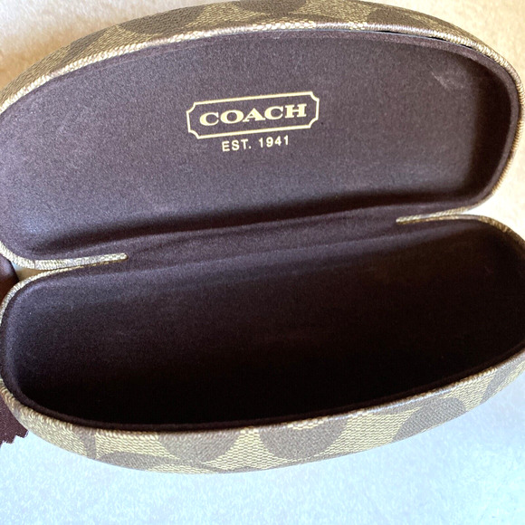 Coach Signature Tan Brown Hard Clam Shell Eye Glasses Sunglasses Storage Case - Picture 5 of 7